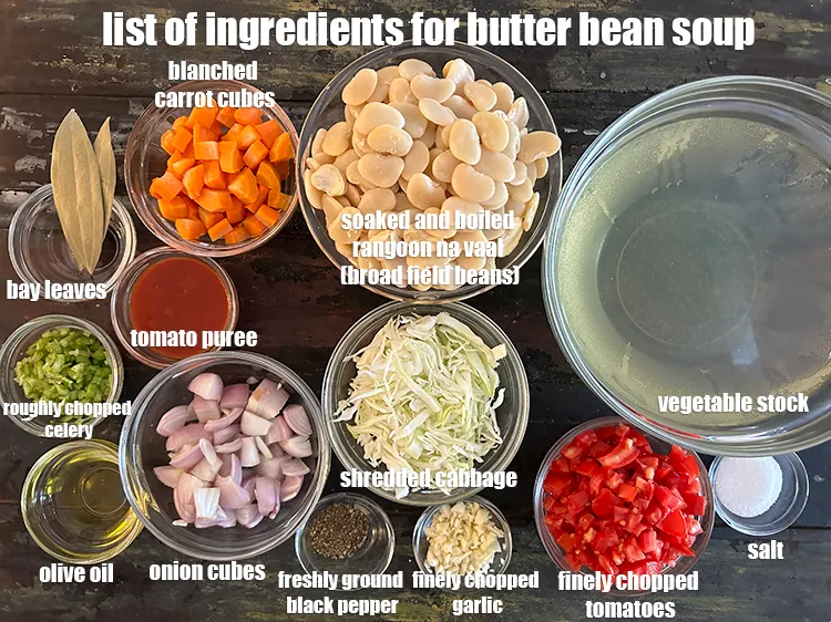 Step 2 – <strong>what is butter bean soup made of ?</strong> <u><em>See below image of list of ingredients …