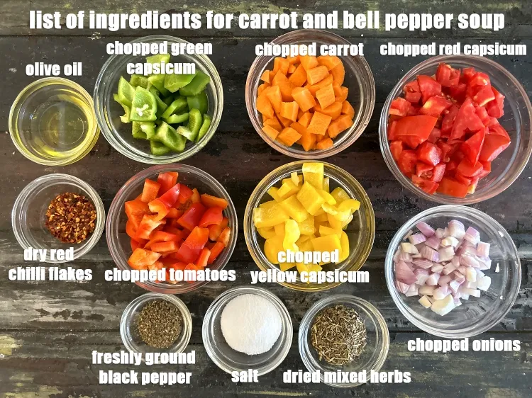 स्टेप 2 – <u><em>गाजर और बेल मिर्च के सूप के लिए सामग्री की …