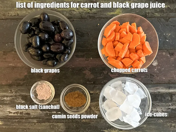 Step 2 – <strong>what is carrot and black grape juice made of ? </strong><u><em>See below image of list …