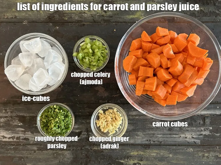 Step 2 – <strong>what is carrot parsley juice made of ?</strong> <u><em>See below image of list of ingredients …