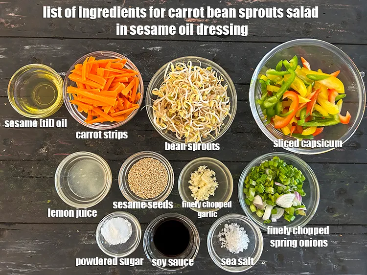 Step 2 – <u><em>what is carrot bean sprouts in sesame oil dressing made of ?</em></u> <strong>See below image …