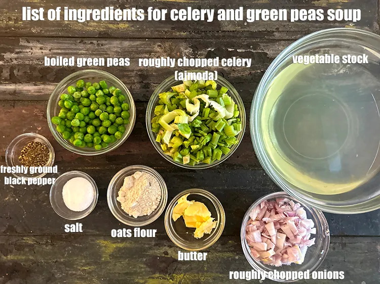 Step 2 – <strong>what is celery and green pea soup made of ?</strong> <u><em>See below image of list …