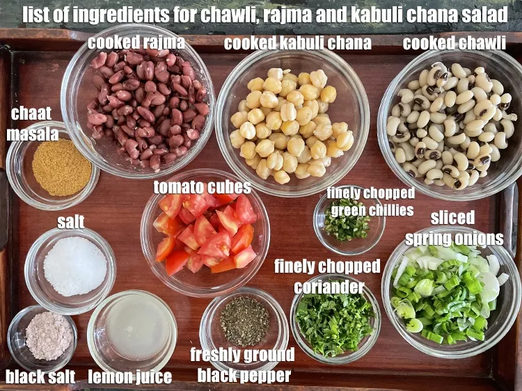 Step 2 – <strong>what is chawli, rajma and chick pea salad &nbsp;made of?&nbsp;healthy three bean chaat salad</strong> is …