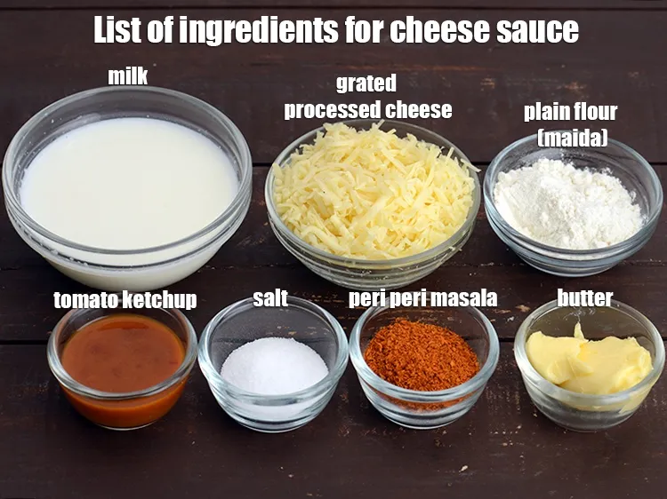 Step 3 – <strong>For cheese sauce</strong>: 2 tsp butter, 2 tsp plain flour (maida), &frac12; cup milk, &frac14; …