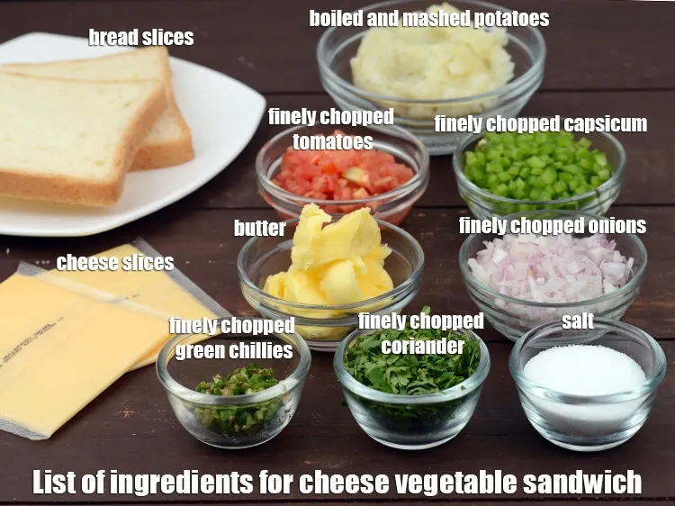Step 2 – <strong>Cheese vegetable sandwich</strong> is made from 8 bread slices, 4 cheese slices, 4 tsp butter …
