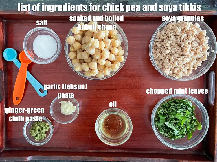 Step 3 – <strong>what is chick pea and soya tikkis made of ?</strong> <u><em>See below image of list …