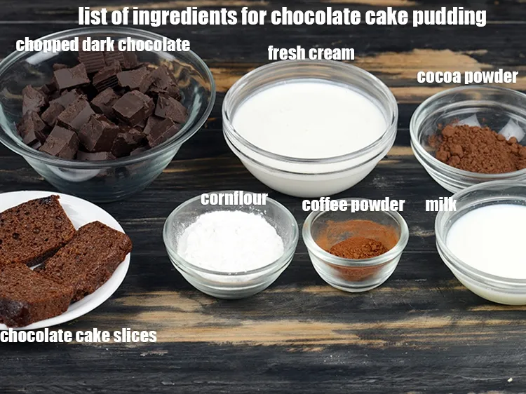 Step 2 – <u><em>See the below image of list of ingredients for chocolate cake pudding.</em></u>