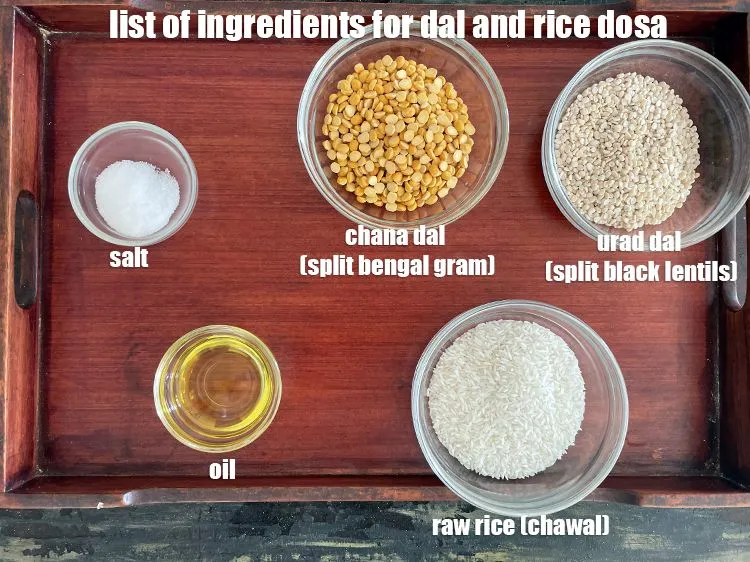 Step 3 – <strong>what is mixed dal dosa made of ?</strong> <u><em>See below image of list of ingredients …