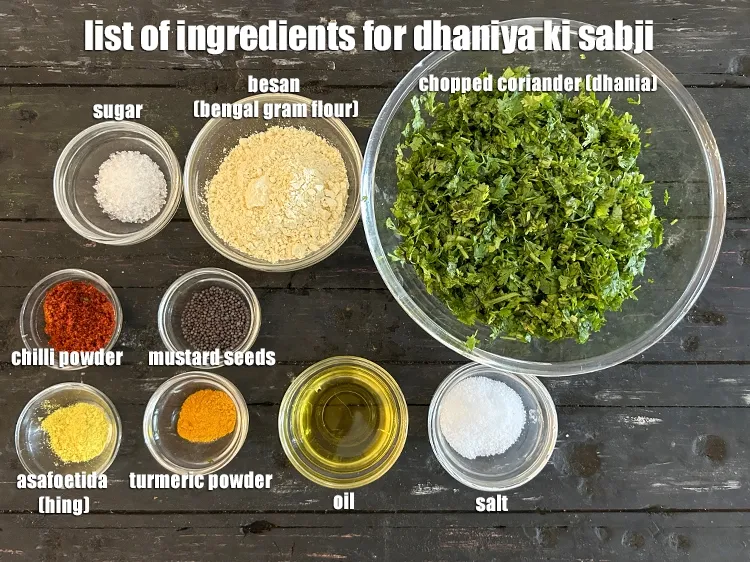 Step 2 – <strong>what is Dhaniya ki Sabji &nbsp;made of ? </strong><u><em>See below image of list of ingredients …