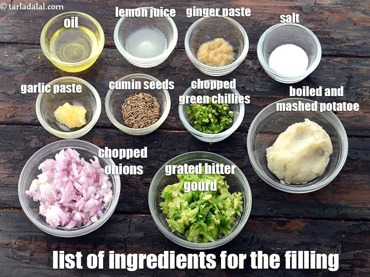 Step 3 – <span style="font-size:12pt"><span style="font-family:&quot;Times New Roman&quot;,serif">for the filling,&nbsp;1/2 cup&nbsp;<a href="https://www.tarladalal.com/glossary-grated-bitter-gourd-1603i" style="color:blue; text-decoration:underline">grated bitter gourd (karela)</a>&nbsp;, 1 …