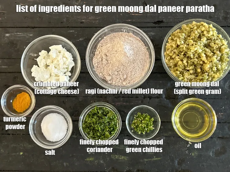 Step 2 – <strong>what is green moong dal paneer paratha made of ?</strong> <u><em>See below image of list …