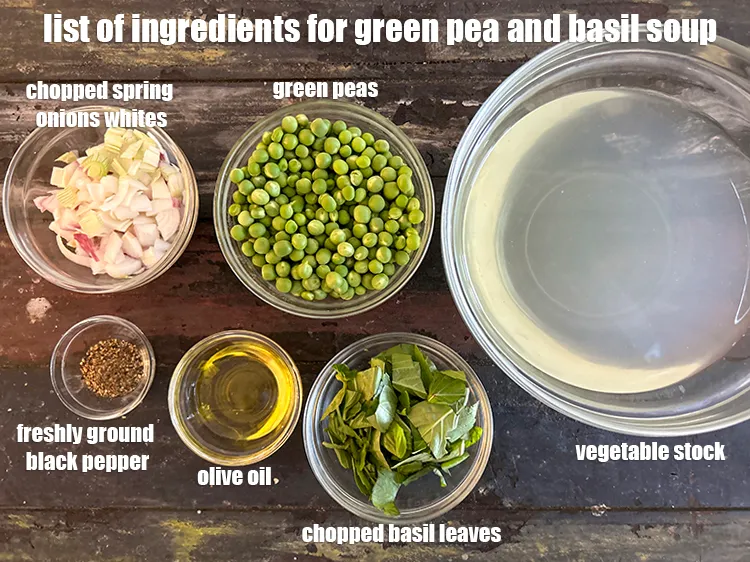 Step 2 – <strong>what is &nbsp;green pea and basil soup made of ?</strong> <u><em>See below image of list …