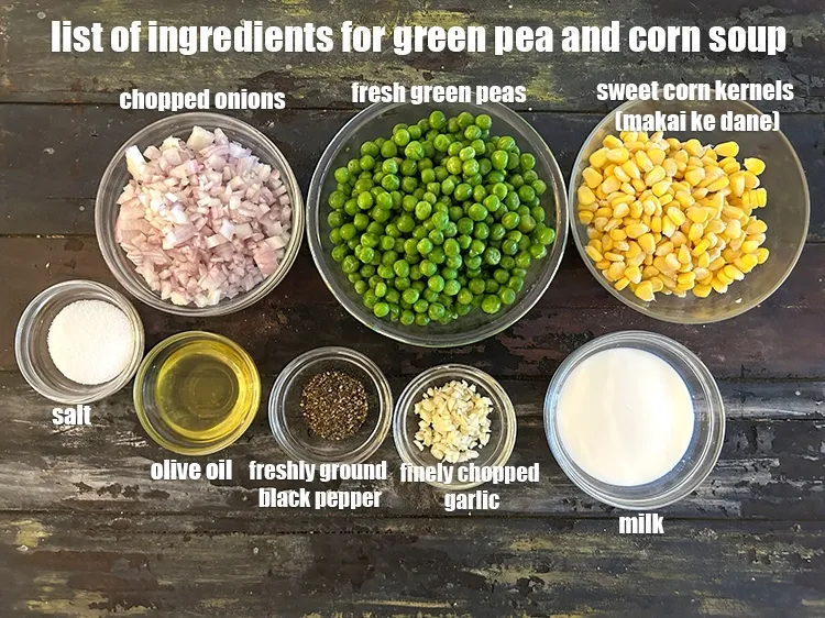 Step 2 – <strong>what is green pea and corn soup made of ? </strong><u>See below image of list …