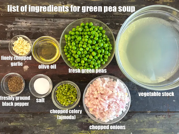 Step 2 – <strong>what is green pea soup made of ? </strong>See below image of list of ingredients …