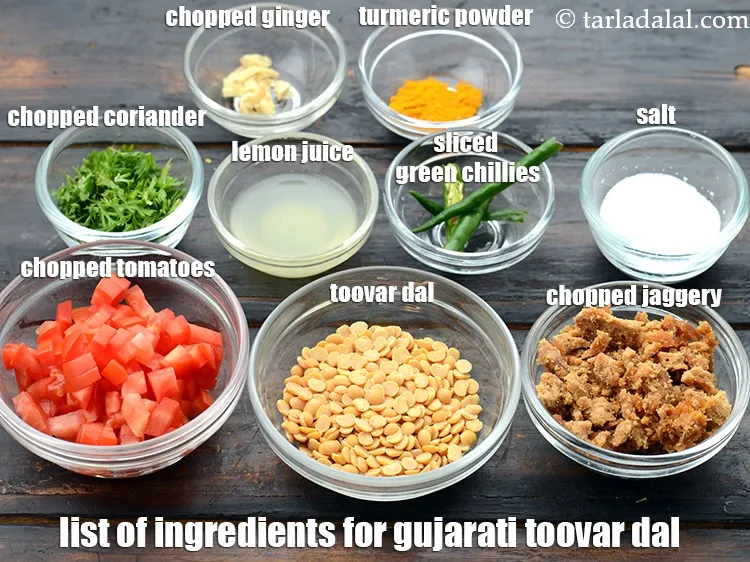Step 2 – <strong>Gujarati toovar dal sweet and spicy&nbsp;</strong>is made from&nbsp;for the dal&nbsp;1/2 cup&nbsp;<a href="https://www.tarladalal.com/glossary-toovar-dal-arhar-dal-toor-dal-split-pigeon-peas-tur-dal-955i">toovar (arhar) dal</a>, washed …
