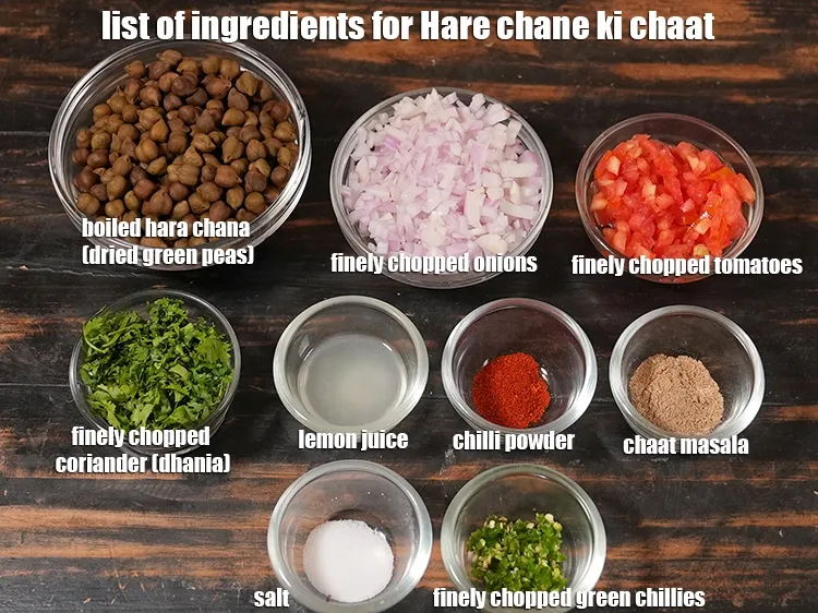 Step 2 – <strong>What is Hare Chane Ki Chaat made of ?&nbsp;</strong><u><em>See below image of list of ingredients …
