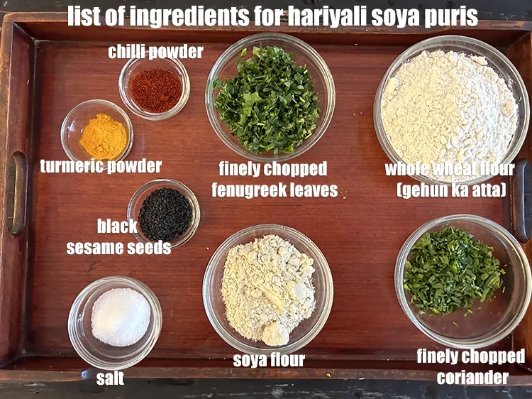Step 2 – <strong>what is hariyali soya puris made of ? </strong><u>See below image of list of ingredients …