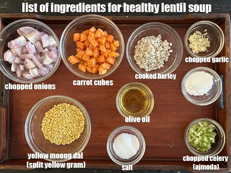 Step 2 – <strong>what is healthy lentil soup made of ? </strong><u><em>See below image for list of ingerdients …