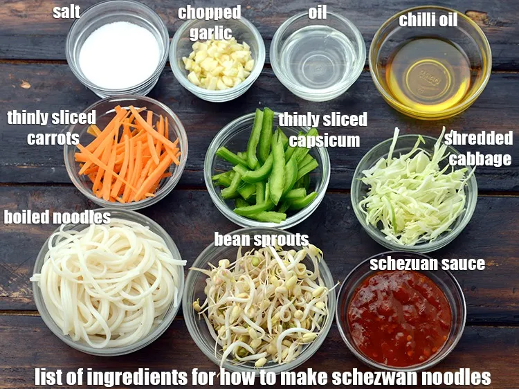 Step 3 – <strong>To make Schezuan Noodles&nbsp;is made from</strong>&nbsp;3 tbsp oil, 1 tbsp chopped garlic (lehsun), 3/4 cup …