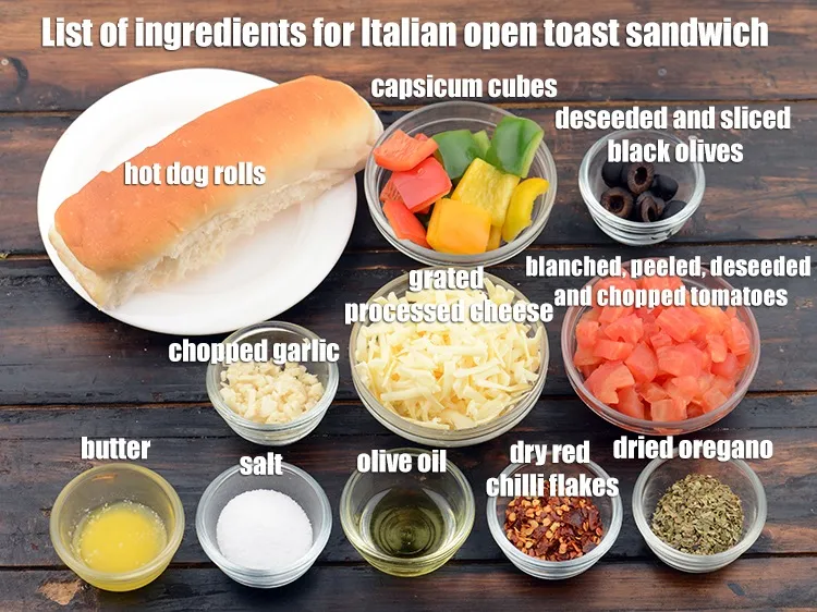 Step 2 – <strong>Indian veg open cheese sandwich</strong> is made from 2&nbsp;<a href="https://www.tarladalal.com/glossary-hot-dog-rolls-226i">hot dog rolls</a>, melted butter for …