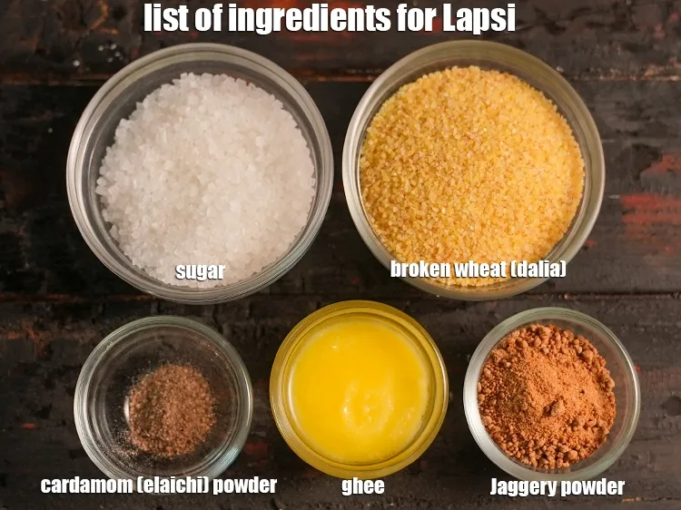 Step 2 – <strong>What is lapsi made of?&nbsp;</strong><u><em>See below image of</em></u>&nbsp;<em><u>list of ingredients for Lapsi.</u></em>