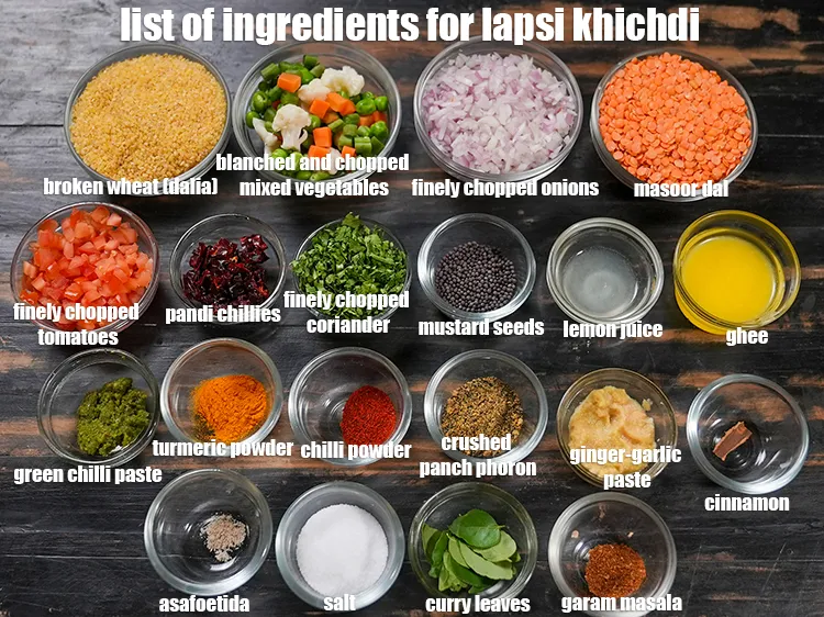Step 2 – <strong>what is lapsi khichdi made of ? </strong><u><em>See below image of list of ingredients for …
