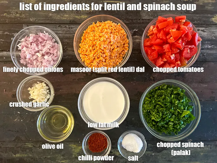 Step 2 – <strong>what is lentil and spinach soup&nbsp;made of ?&nbsp;</strong><u><em>See below image of list of ingredients for&nbsp;lentil …