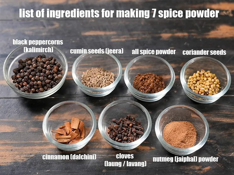 Step 2 – <u><em>See the below image of list of ingredients for making 7 spice powder.</em></u>