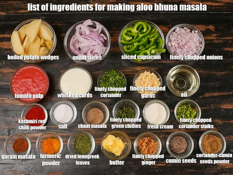 Step 2 – <em><u>See the below image of list of ingredients for making aloo bhuna masala.</u></em>