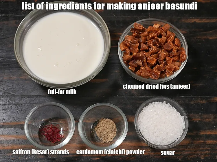Step 2 – <u><em>See the below image of list of ingredients for making anjeer basundi.</em></u>