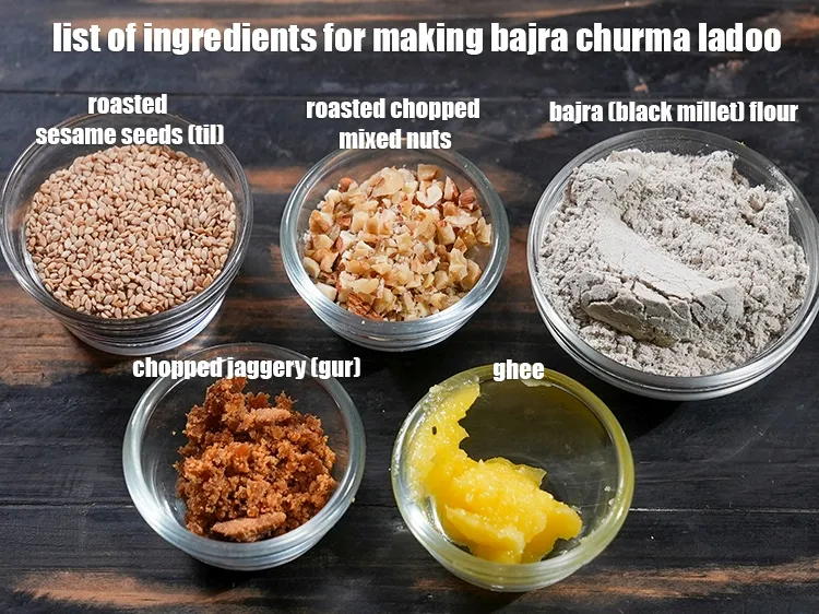 स्टेप 2 – <u><em>बाजरा चूरमा लड्डू बनाने के लिए सामग्री की सूची की …