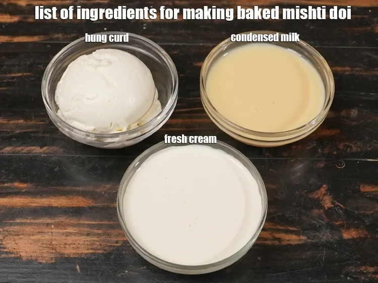 Step 2 – <u><em>See the below image of list of ingredients for making baked mishti doi recipe.</em></u>