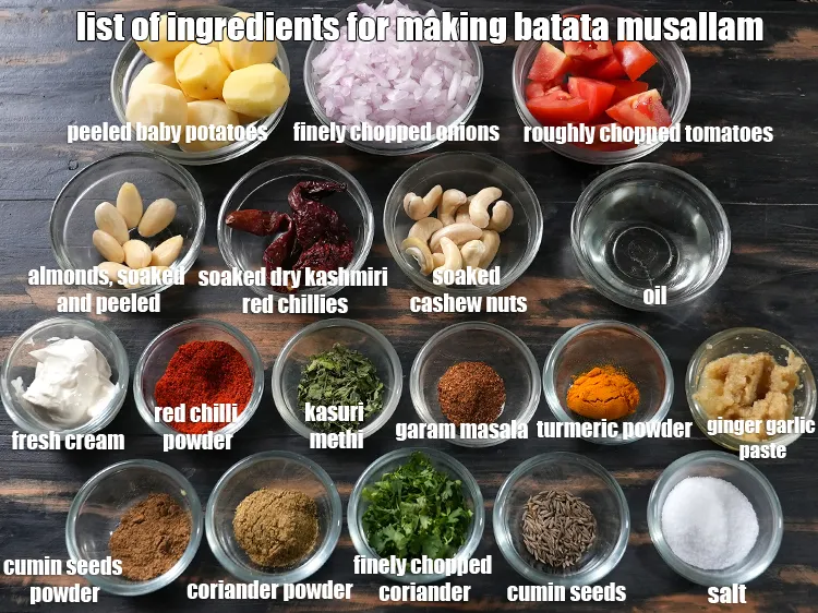 Step 2 – <u><em>See the below image of list of ingredients for making batata musallam.</em></u>