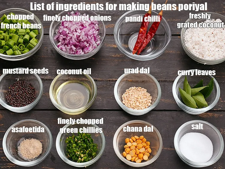 Step 2 – See the below image list of ingredients for making beans poriyal.