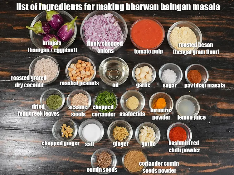 Step 2 – <em><u>See the below image of list of ingredients for making bharwan baingan masala recipe.</u></em>