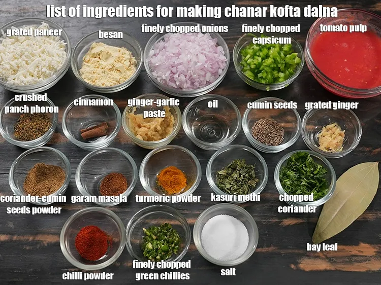 Step 2 – <u><em>See the below image of list of ingredients for making chanar kofta dalna recipe.</em></u>
