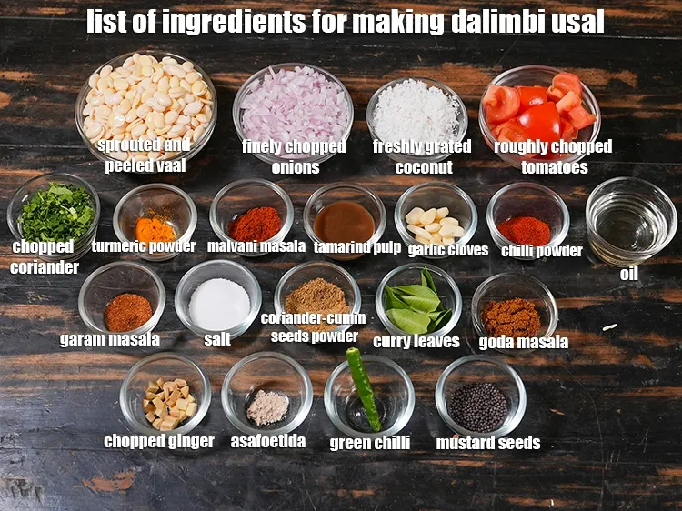 स्टेप 2 – <u><em>दालिम्बी उसल रेसिपी बनाने के लिए सामग्री की सूची के …