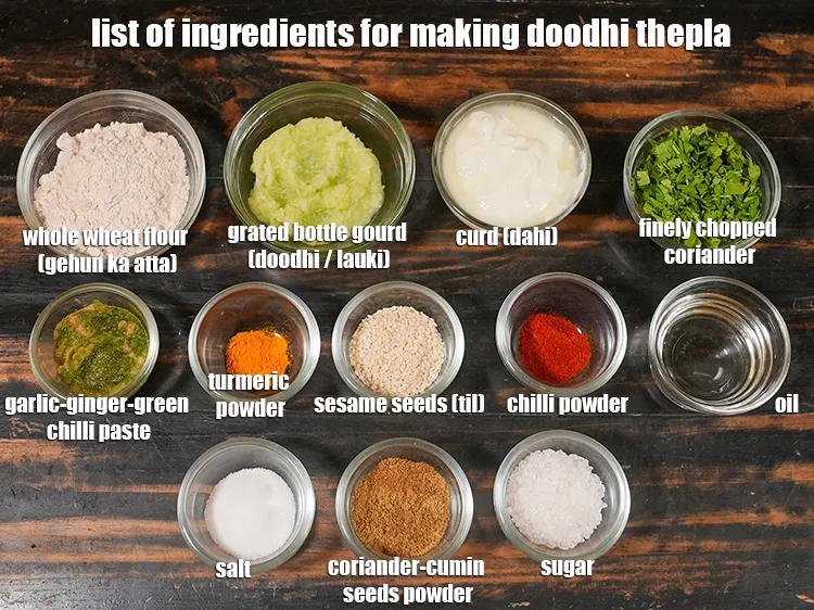 Step 2 – <u><em>See the below image of list of ingredients for making doodhi thepla.</em></u>