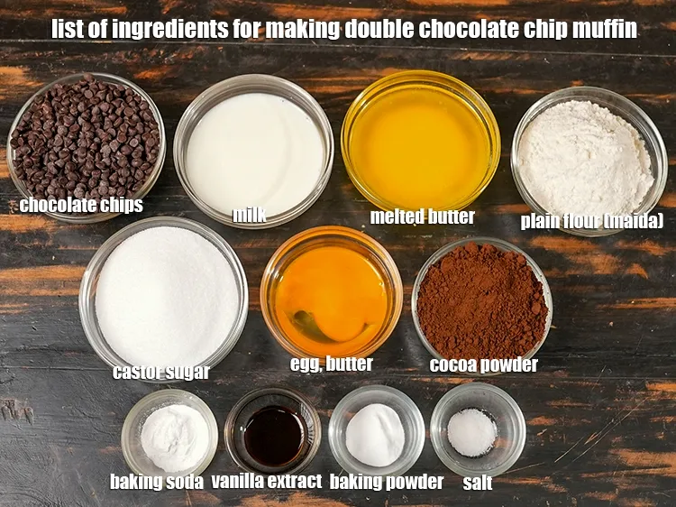 स्टेप 2 – <u><em>डबल चॉकलेट चिप मफिन बनाने के लिए सामग्री की सूची …