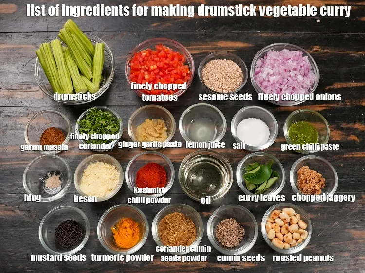 स्टेप 2 – <u><em>ड्रमस्टिक वेजिटेबल करी&nbsp;​​​​​​बनाने के लिए सामग्री की सूची की नीचे …