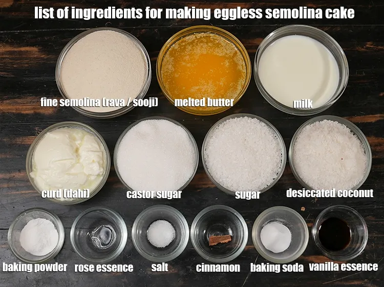 स्टेप 2 – <u><em>अंडे रहित सूजी केक बनाने के लिए सामग्री की सूची …