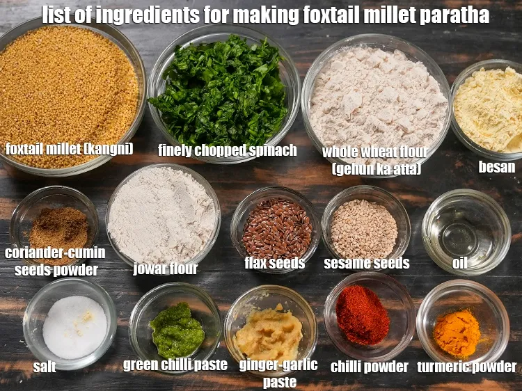 Step 2 – <u><em>See the below image of list of ingredients for making foxtail millet paratha.</em></u>