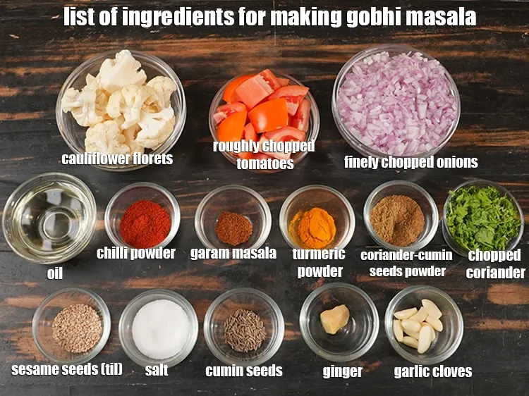 स्टेप 2 – <u><em>गोभी मसाला रेसिपी बनाने के लिए सामग्री की सूची की …