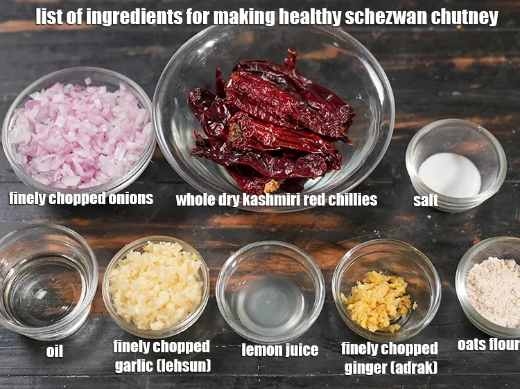 Step 2 – <u><em>See the below image of list of ingredients for making healthy schezwan chutney.</em></u>