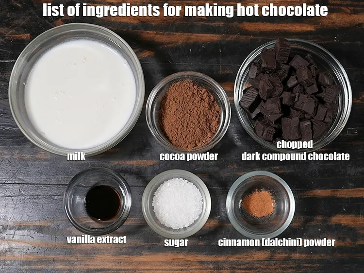 Step 2 – <u><em>See the below image of list of ingredients for making hot chocolate.</em></u>