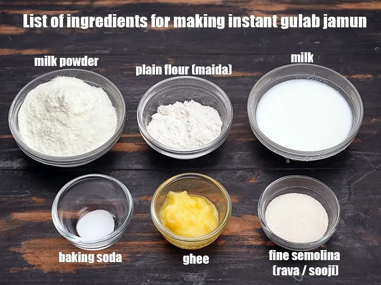Step 3 – <u><em>See the below image of list of ingredients for making <strong>instant gulab jamun.</strong></em></u>