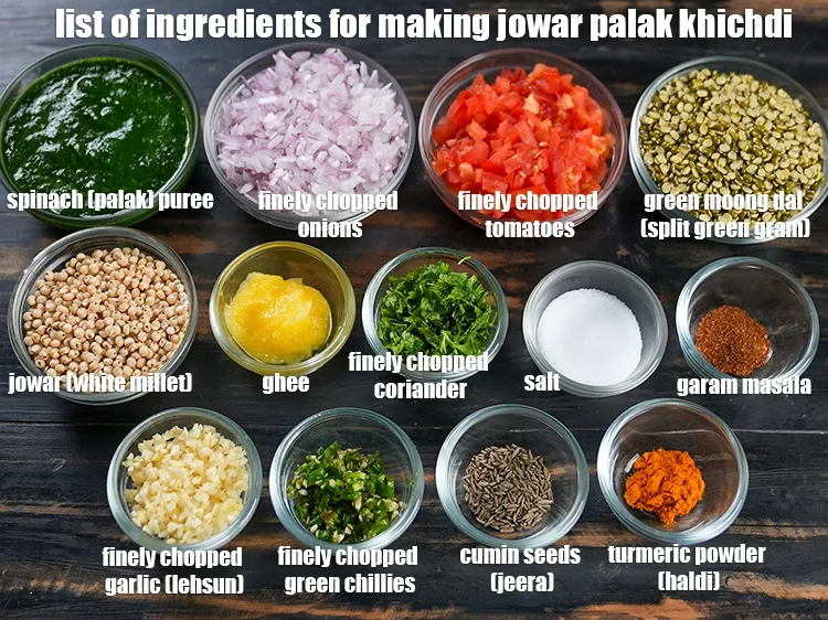 Step 2 – <u><em>See the below image of list of ingredients for making jowar palak khichdi.&nbsp;</em></u>