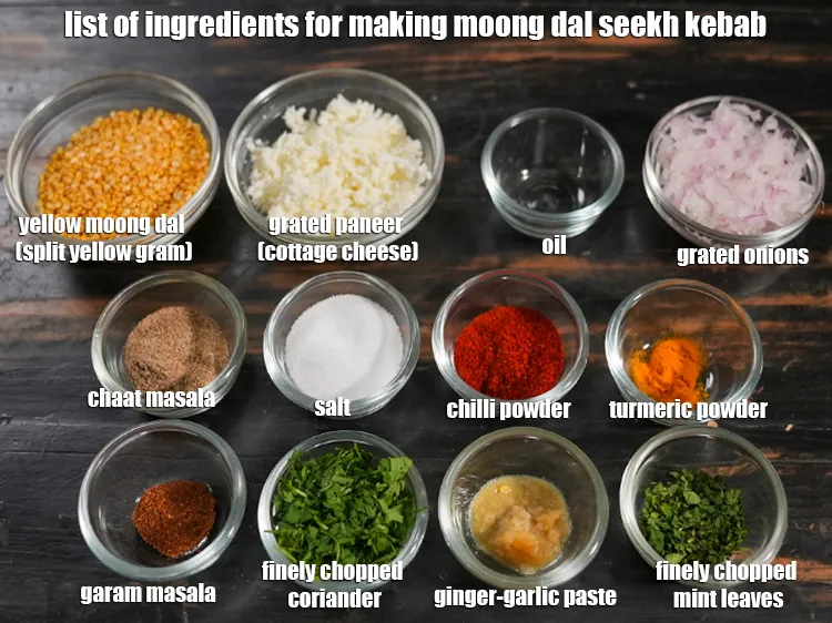Step 2 – <u><em>See the below image of list of ingredients for making moong dal seekh kebab.</em></u>