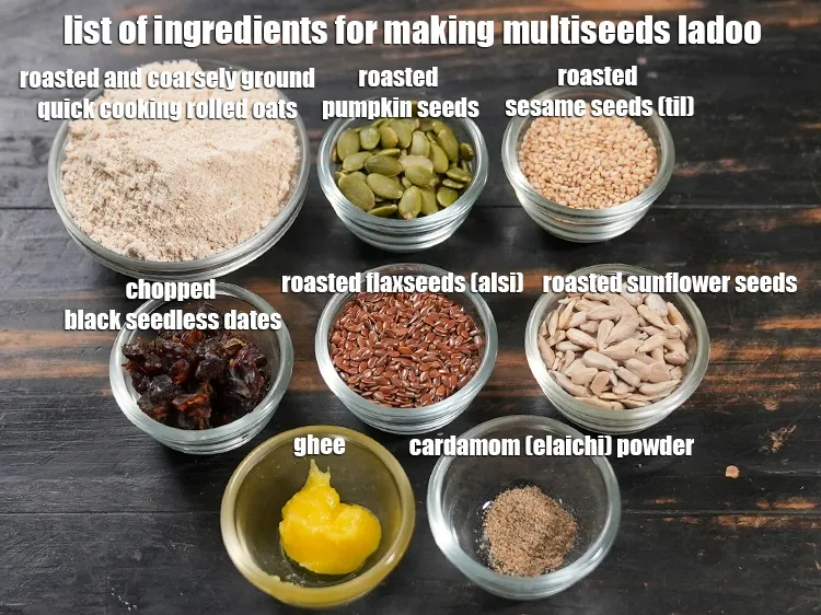 Step 2 – <u><em>See the below image of list of ingredients for making multiseeds ladoo.</em></u>