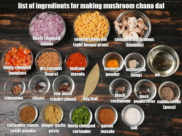 स्टेप 2 – <em><u>मशरूम चना दाल रेसिपी बनाने के लिए सामग्री की सूची …